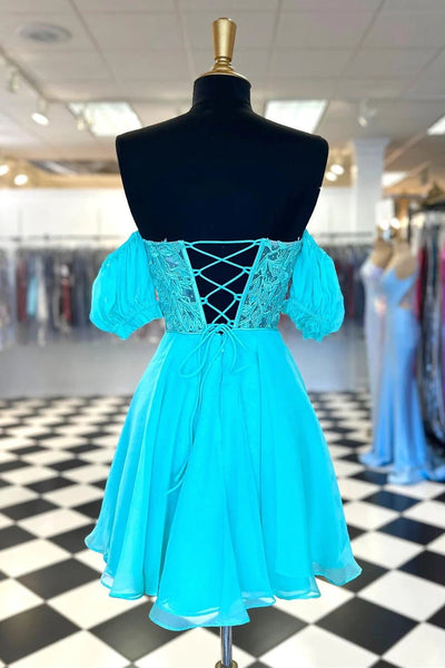 Cute A-Line Sweetheart Mint Chiffon Short Homecoming Dresses with Sleeve VK23081001