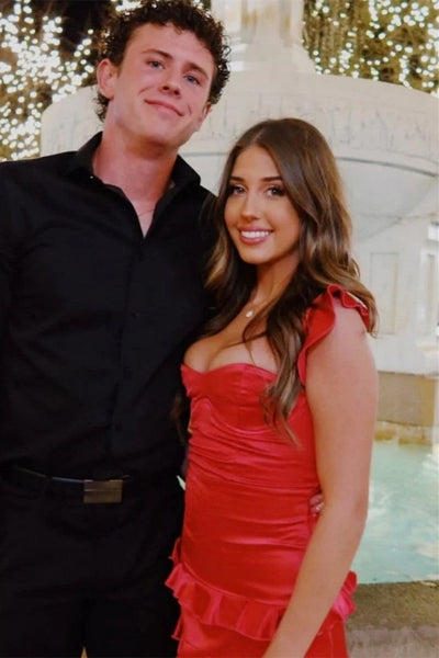 Cute Sweetheart Pink Satin Ruffle Mini Homecoming Dress with Ruffle Skirt Hem VK25092905