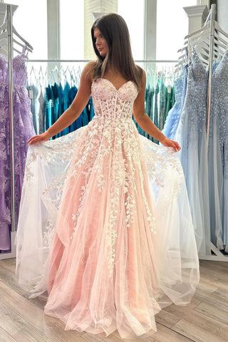 A-Line Sweetheart Tulle Long Prom Dress with Appliques VK24033001