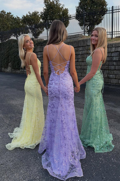 Gorgeous Mermaid V Neck Sequins Lace Long Prom Dress