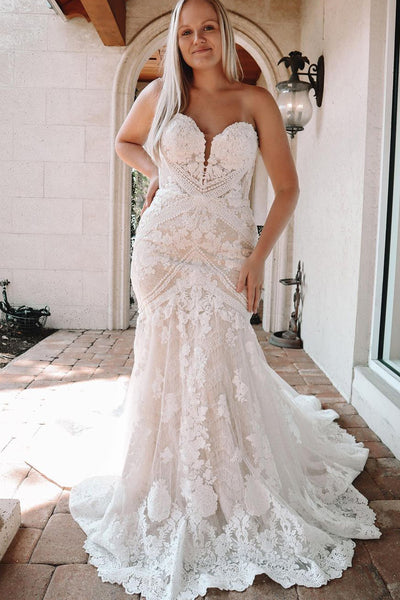 Charming Mermaid Sweetheart Lace Wedding Dresses VK23080610