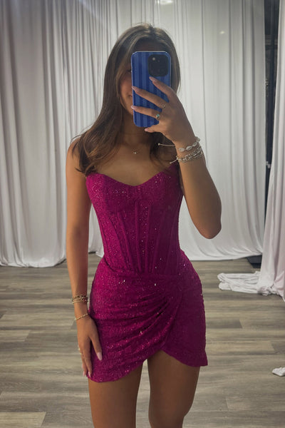 Bodycon Scoop Neck Fuchsia Lace Homecoming Dress VK26083006