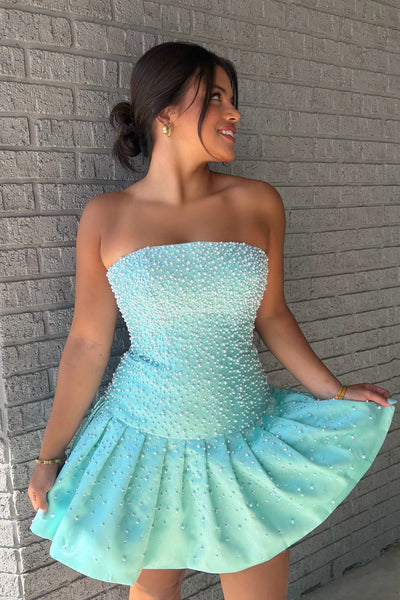 Sparkly A Line Strapless Mint Sequins Short Homecoming Dress AB26073102