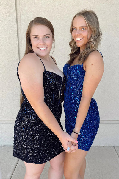 Glitter Royal Blue Corset Tight Short Sequins Homecoming Dress VK23090501