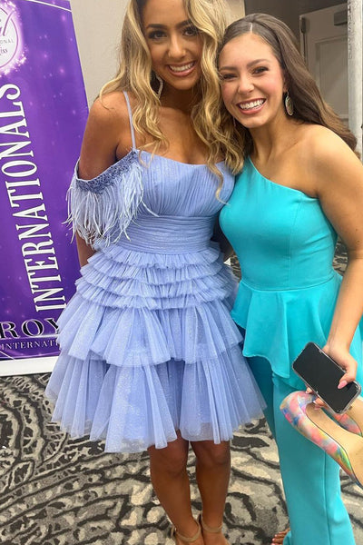 Lovely A-Line Scoop Neck Lavender Tulle Tiered Homecoming Dresses VK23071906