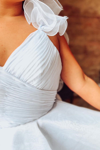White Surplice Ruffles Straps Tulle Homecoming Dress VK23061706