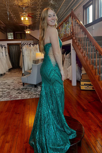 Cute Mermaid Sweetheart Green Sequins Prom Dress with Beading VK25010403