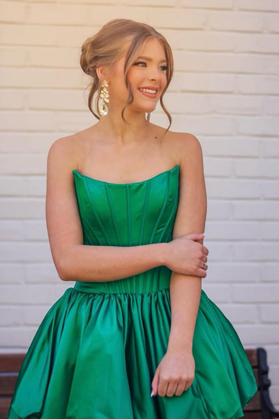 Cute A Line Scoop Neck Green Satin Short Homecoming Dresses Party Dresses VK25121103