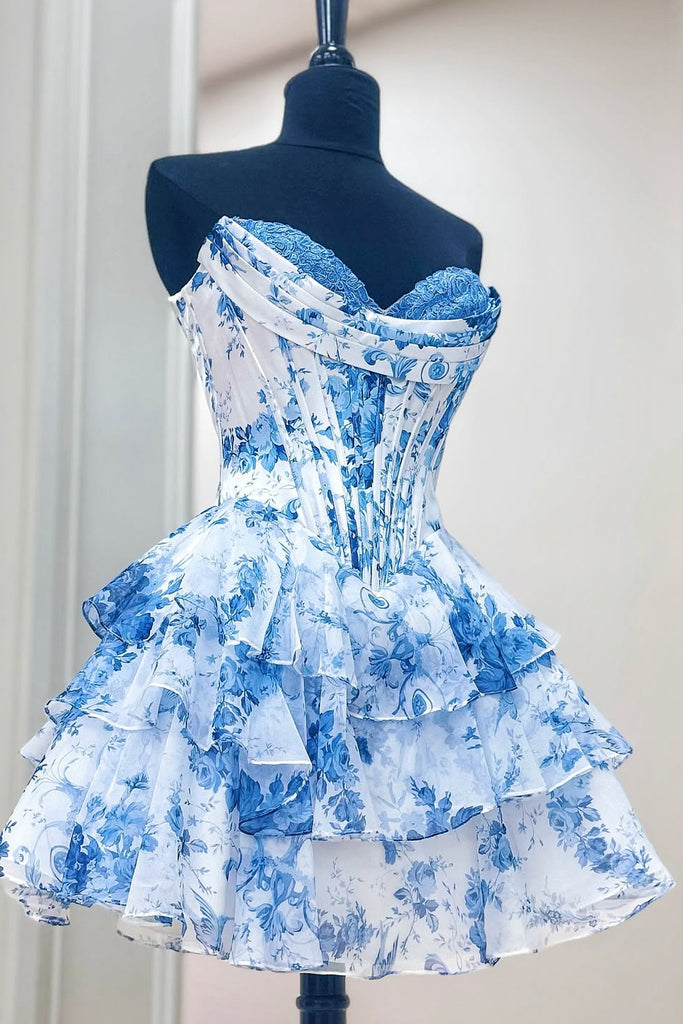 Cute A Line Sweetheart Floral Chiffon Short Homecoming Dress VK2506060