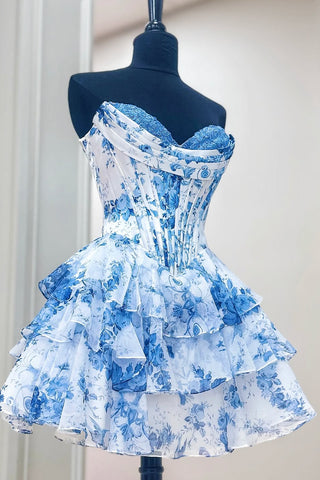 Cute A Line Sweetheart Floral Chiffon Short Homecoming Dress VK25060601