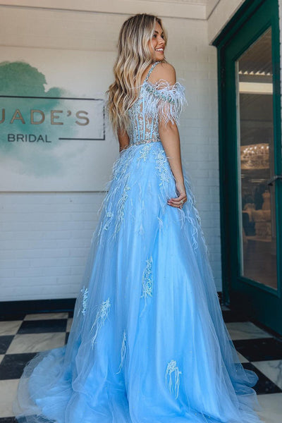 Blue Cold Shoulders Sequin Lace Mermaid Long Prom Dress VK23102402