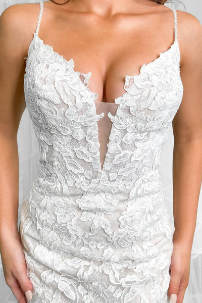 Mermaid V Neck Lace Wedding Dresses VK23100203