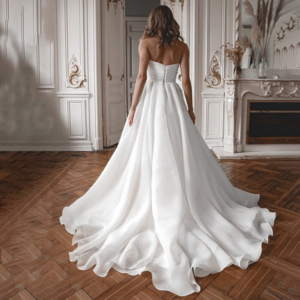 A-Line Off the Shoulder White Wedding Dress with Slit VK25100202