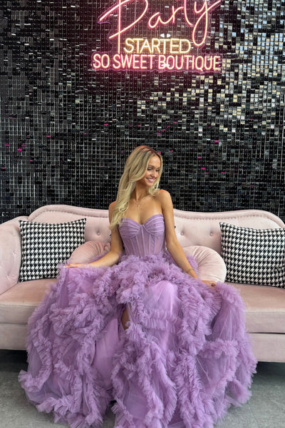 Cute A Line Sweetheart Purple Tulle Prom Dress with Slit VK26031108