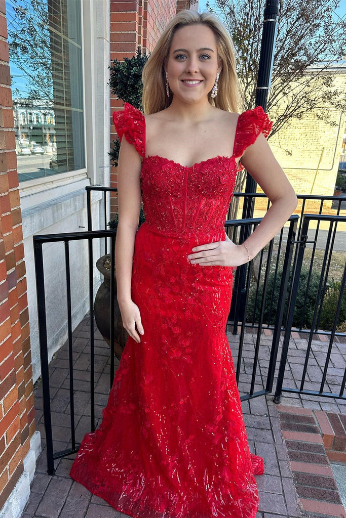 Red Floral Lace Sweetheart Mermaid Long Prom Dress VK23112807 Vickidress Red Floral Lace Sweetheart Mermaid Long Prom Dress VK23112807 Vickidress