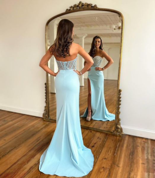 Cute Mermaid Sweetheart Mint Long Prom Dresses with Beading VK23050602
