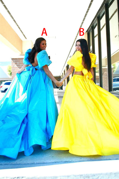 Yellow Two Piece Sweetheart  A-Line Prom Dresses with Slit VK24051605