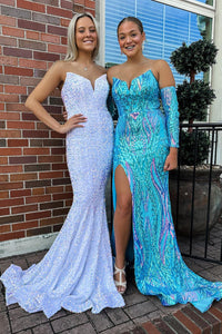 Strapless Sequin Lace Mermaid Long Prom Dresses VK23111904