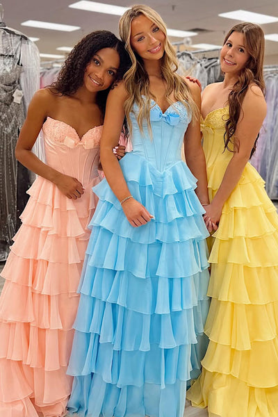 A Line Sweetheart Chiffon Long Prom Dress with Bow VK162708