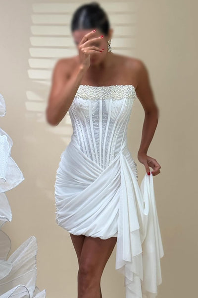 Strapless Pleats Sleeveless Beads Short Homecoming Party Dress VK26070118