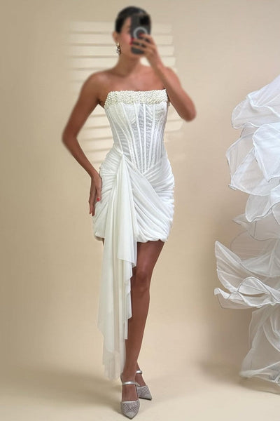 Strapless Pleats Sleeveless Beads Short Homecoming Party Dress VK26070118