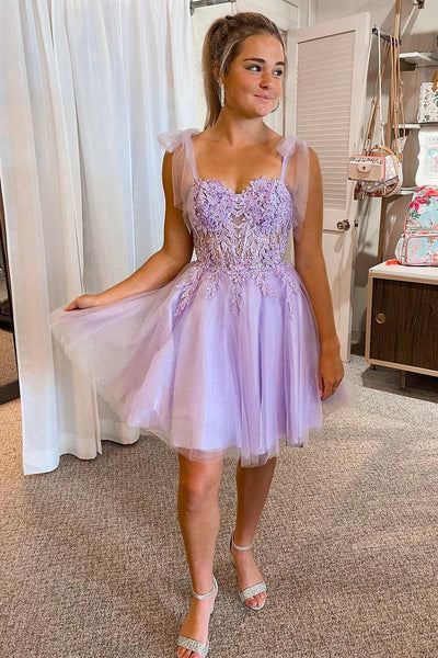 Cute A Line Sweetheart Lavender Short homecoming Dresses with Appliques VK23052307