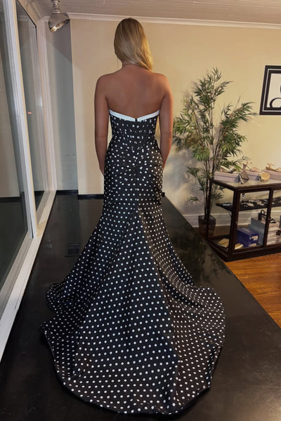 Cute Mermaid Sweetheart Black White Dot Long Prom Dress VK25121003