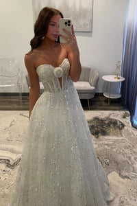 Sparkly White Sequins Long A Line Sweetheart Prom Dress VK022502