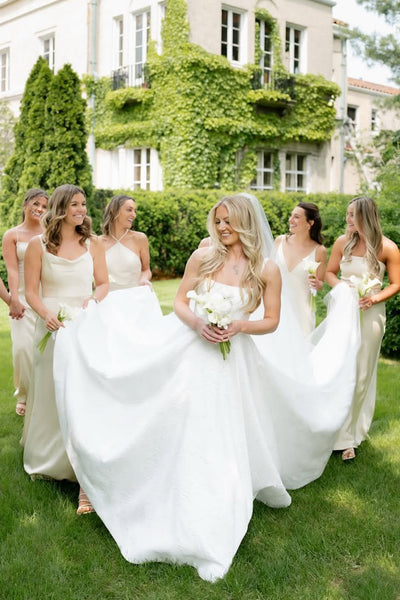 Ball Gown Strapless Satin Long Wedding Dress VK25060704