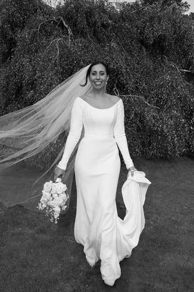 Mermaid Off the Shoulder Satin Long Wedding Dresses with Sleeves