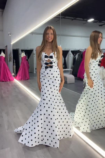Cute Mermaid Sweetheart White Black Dot Long Prom Dress VK26030804