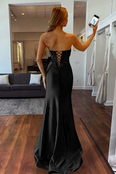 Emerald Sweetheart Mermaid Satin Long Prom Dresses With Bowknot