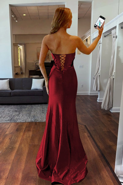 Emerald Sweetheart Mermaid Satin Long Prom Dresses With Bowknot