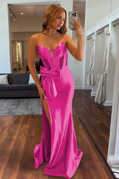 Emerald Sweetheart Mermaid Satin Long Prom Dresses With Bowknot