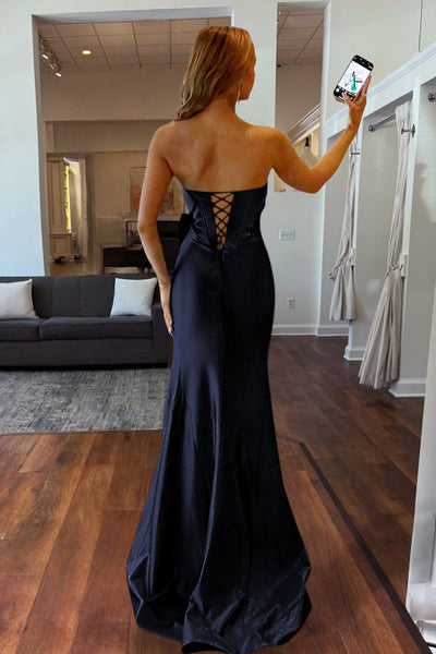 Emerald Sweetheart Mermaid Satin Long Prom Dresses With Bowknot