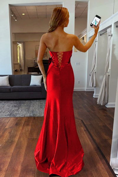 Emerald Sweetheart Mermaid Satin Long Prom Dresses With Bowknot