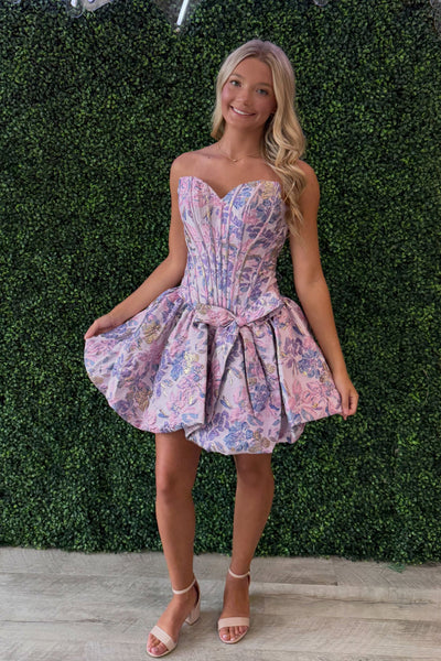 Cute A Line Sweetheart Lavender Jacquard Satin Homecoming Dress VK26080802