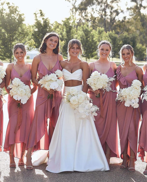 Charming A Line Two Piece Sweetheart Satin Wedding Dresses VK23061406