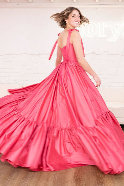 Cute A-Line Pink Satin Long Prom Dresses VK24022102