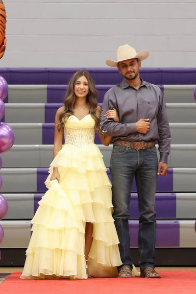 Fashion A Line Sweetheart Daffodial Chiffon Tiered Prom Dress VK25100609