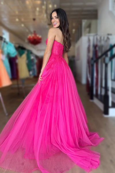 Hot Pink Tulle Sweetheart Long Prom Dresses VK23091004