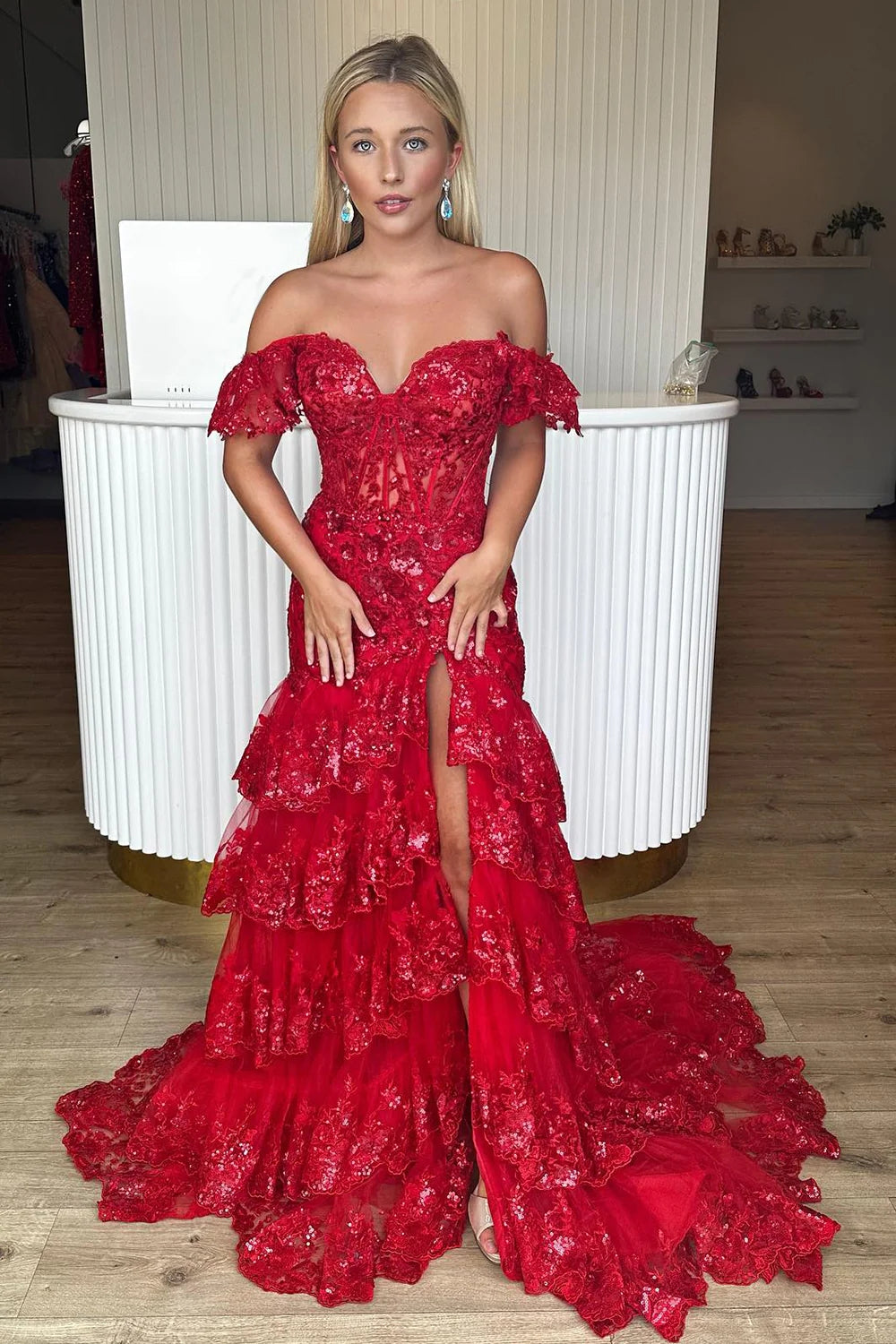 Red Tulle Short A-Line Prom Dress, Cute Red Evening Party Dress US 6 / Custom Color
