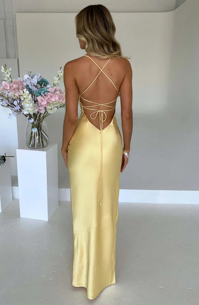 Satin Maxi Dress Cross Over Straps with A Self Tie Fastening