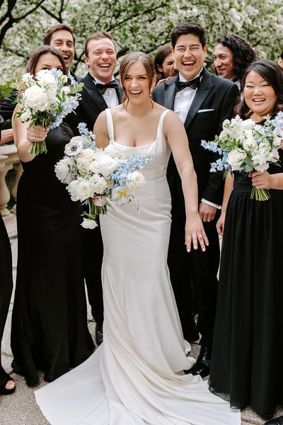Elegant Mermaid Square Neck White Satin Wedding Dresses VK23122201