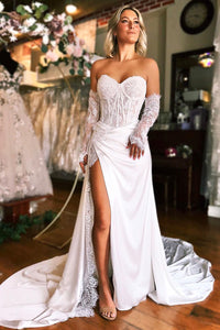 White Sheath Sweetheart Lace Satin Wedding Dresses VK23100201