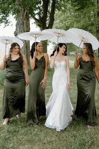 Hunter Green Silk Satin Cowl Neck Bridesmaid Dresses VK23112505