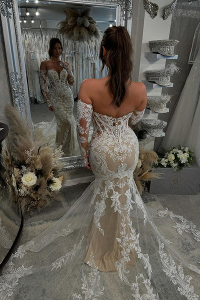 Gorgeous Mermaid V Neck Lace Wedding Dresses VK4092809
