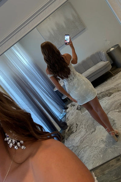 Charming Bodycon Off the Shoulder White Sequin Appliques Homecoming Dress VK25092605