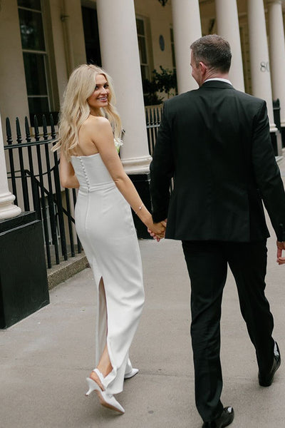 Fashion Simple Sheath Strapless Elastic Satin Long Wedding Dresses VK24101709