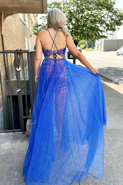 Sparkly Blue Detachable Train Sequins Tight Short Homecoming Dress VK23082105